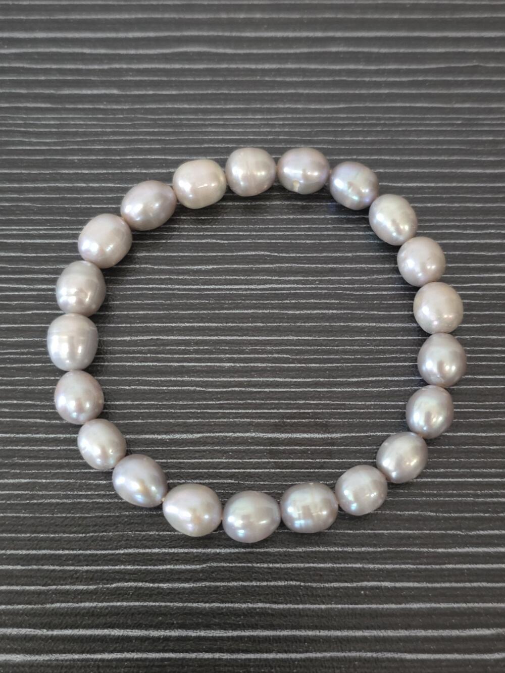 Silvery Light Gray Baroque Freshwater Pearl Stretch Bracelet Adjustable Size
